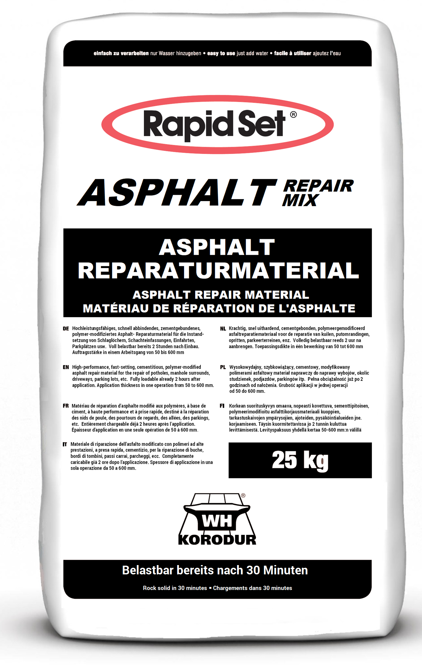 Rapid Set ASPHALT REPAIR MIX – 25 kg Sack, belastbar nach 30 Minuten